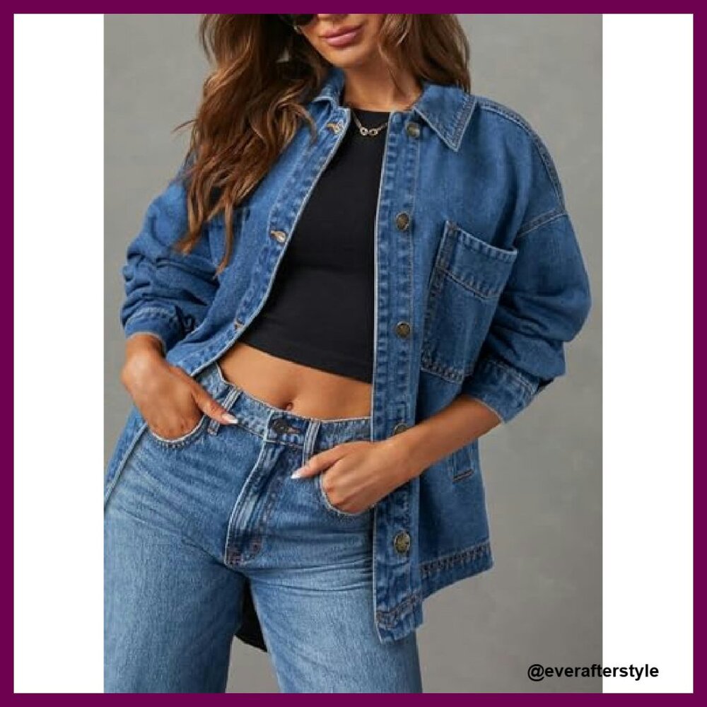 Oversized Boyfriend Denim Jacket Split Detail Lon… - image 4